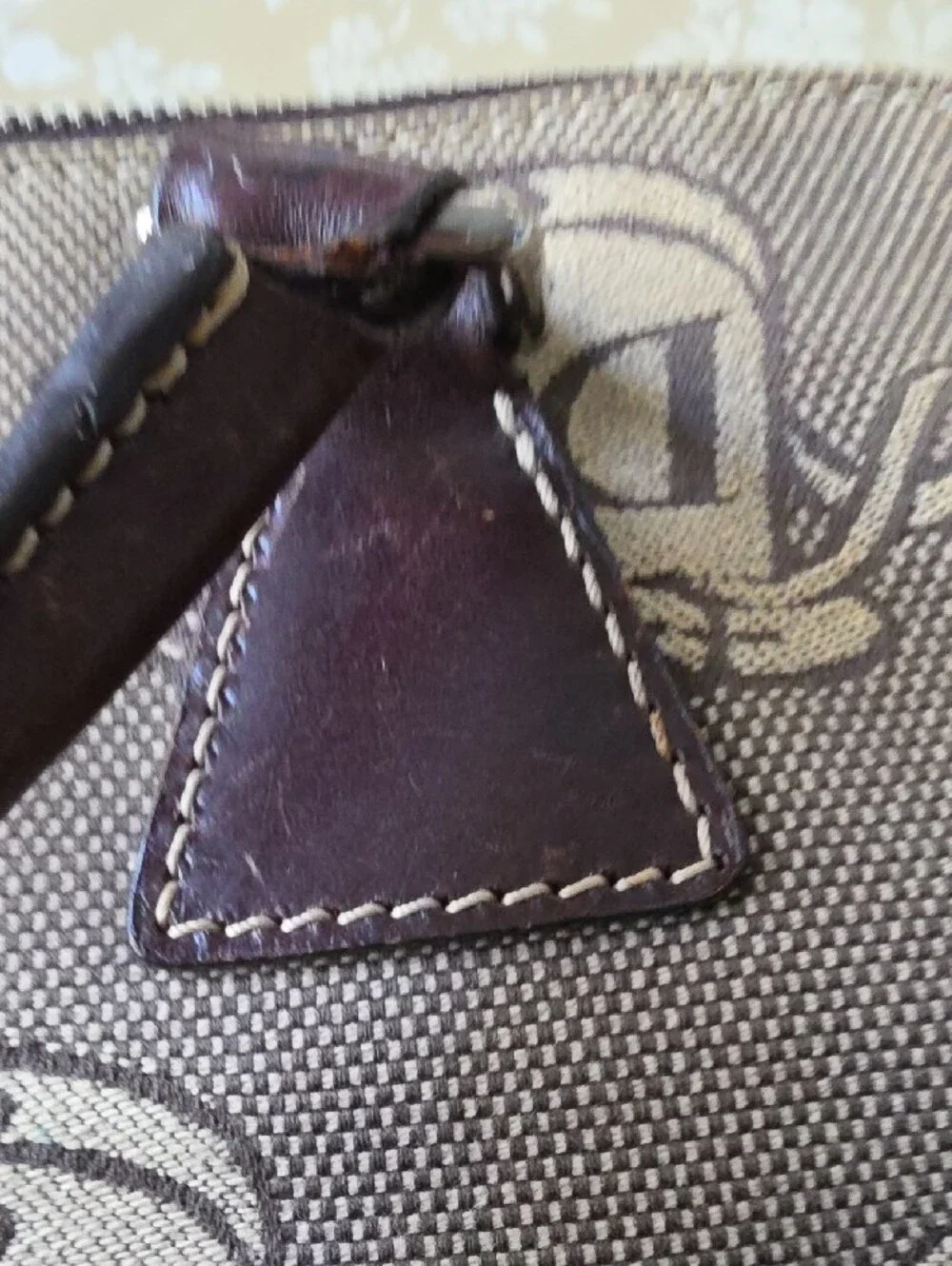 DB Patterned Canvas Satchel with Brown Leather Trim